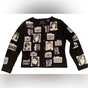 Michael Simon Sweater - Black Camera Portrait Cardigan - small.